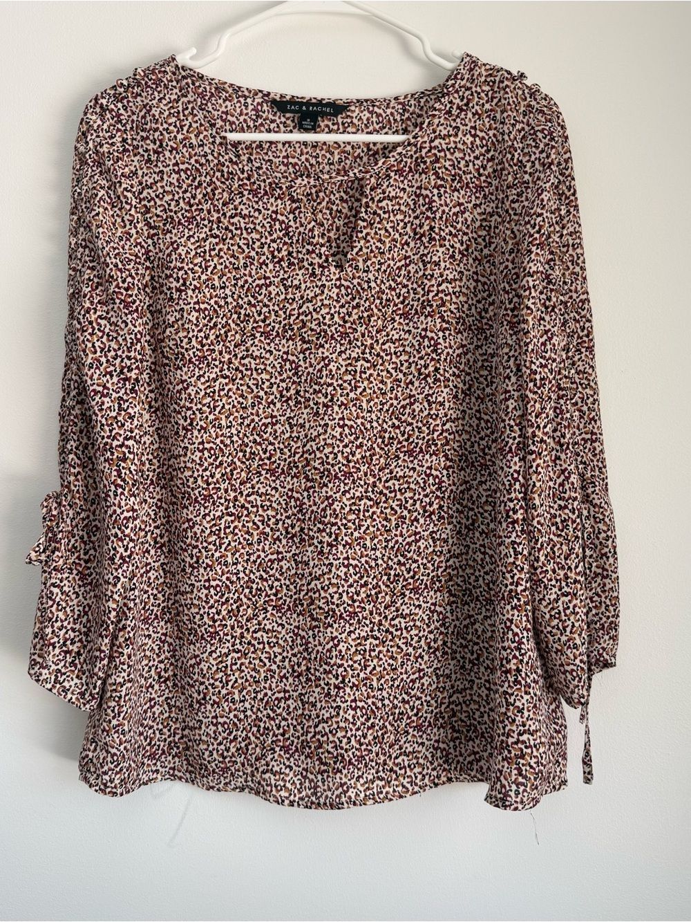 Zac & Rachel Mauve Pink Leopard-Print Tie-Sleeve Blouse Size Small